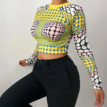 Load image into Gallery viewer, Long Sleeve Printed Slim Fashion Crop Top