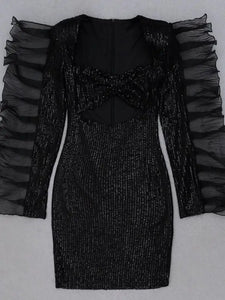 Long Sleeve Sequins Cut out Bodycon Mini Dress