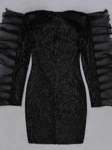 Long Sleeve Sequins Cut out Bodycon Mini Dress