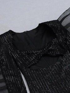 Long Sleeve Sequins Cut out Bodycon Mini Dress