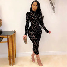 Load image into Gallery viewer, Long Sleeve Sheath Bodycon Sheer Mesh Dress - black / XS