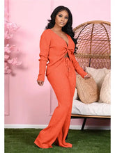 Load image into Gallery viewer, Long Sleeve V Neck Crop Top And Pants Set