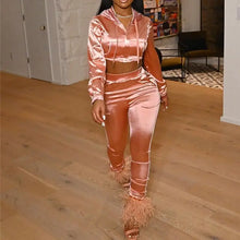 Load image into Gallery viewer, Long Sleeve Zip Up Cropped Hoodie and Sweatpants Matching