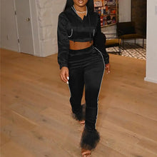 Load image into Gallery viewer, Long Sleeve Zip Up Cropped Hoodie and Sweatpants Matching