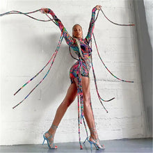 Load image into Gallery viewer, Long-Sleeved Print High-Neck Sexy Mesh Lace Dress