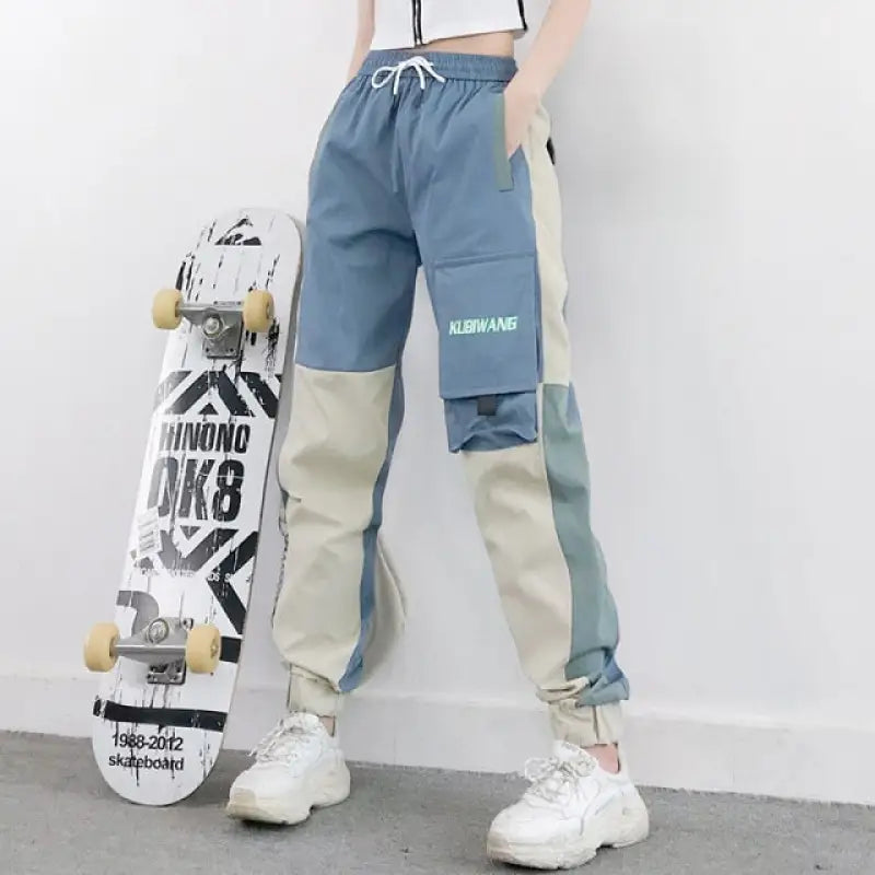 Loose High Waist Drawstring Street Trouser - Blue / XXL