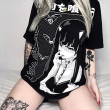 Load image into Gallery viewer, Loose Long Gothic Streetwear Oversize Black T-shirt - S