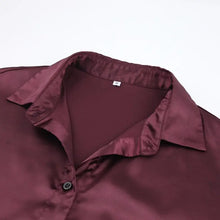 Load image into Gallery viewer, Loose Satin Long Sleeve Turn Down Collar Top With Pants Set