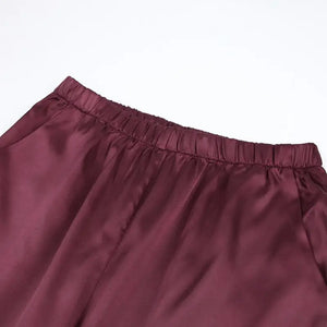 Loose Satin Long Sleeve Turn Down Collar Top With Pants Set