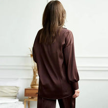Load image into Gallery viewer, Loose Satin Long Sleeve Turn Down Collar Top With Pants Set