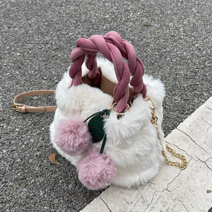 Luxury Bucket Faux Fur Plush Shoulder Bag