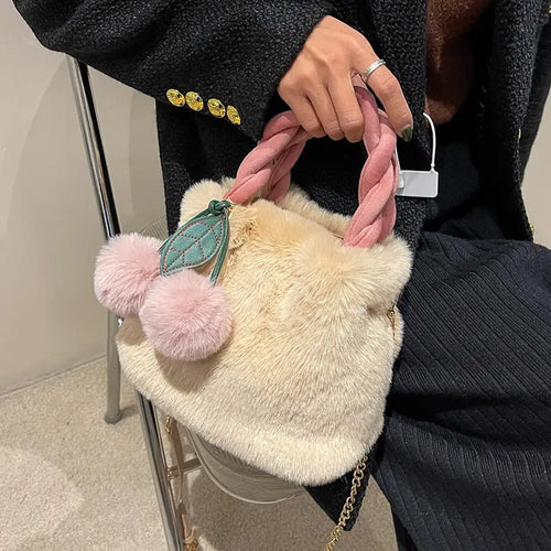 Luxury Bucket Faux Fur Plush Shoulder Bag
