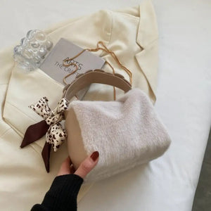 Luxury Faux Fur Fluffy Soft Plush Clutch - Khaki
