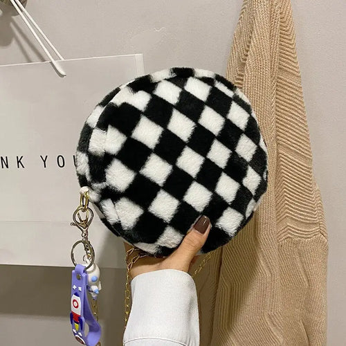 Luxury Faux Fur Small Round Bag