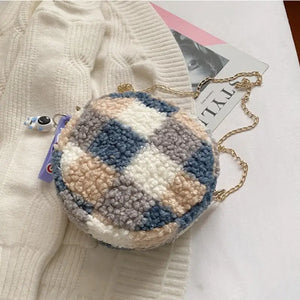 Luxury Faux Fur Small Round Bag - Blue