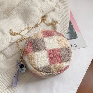 Luxury Faux Fur Small Round Bag - Pink
