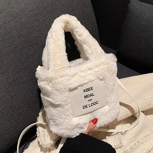 Luxury Letter Faux Fur Plush Chain Shoulder Bag