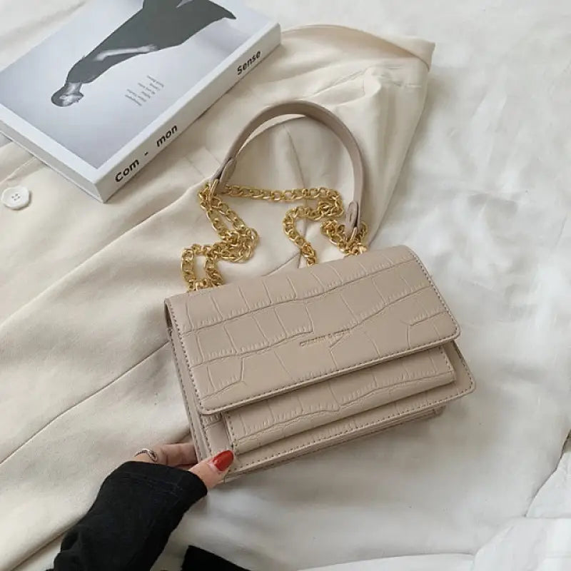 Luxury Pattern PU Leather Crossbody Bag - Khaki / (20cm<Max