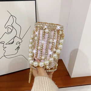 Luxury Pearl Diamond Crossbody Bag - Pink two