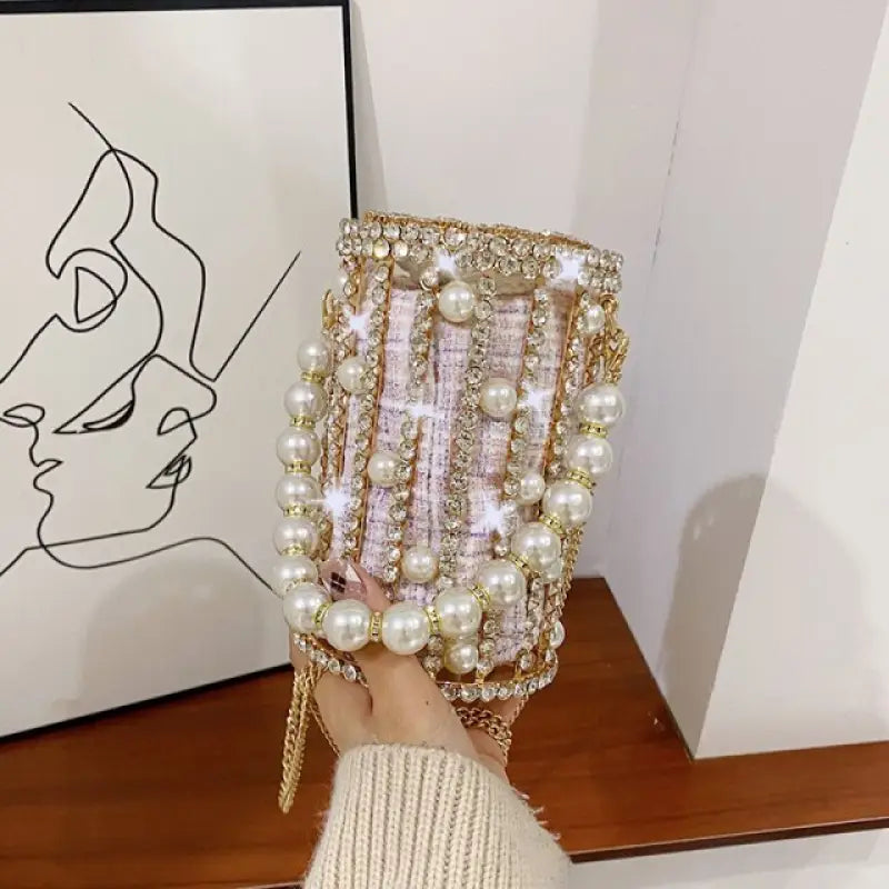Luxury Pearl Diamond Crossbody Bag - Pink two