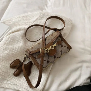 Luxury PU Leather Flap Shoulder Crossbody Handbag - Coffee