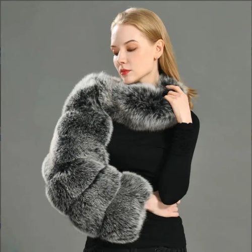 Luxury Single Sleeve Fur Coat - Gray / One Size