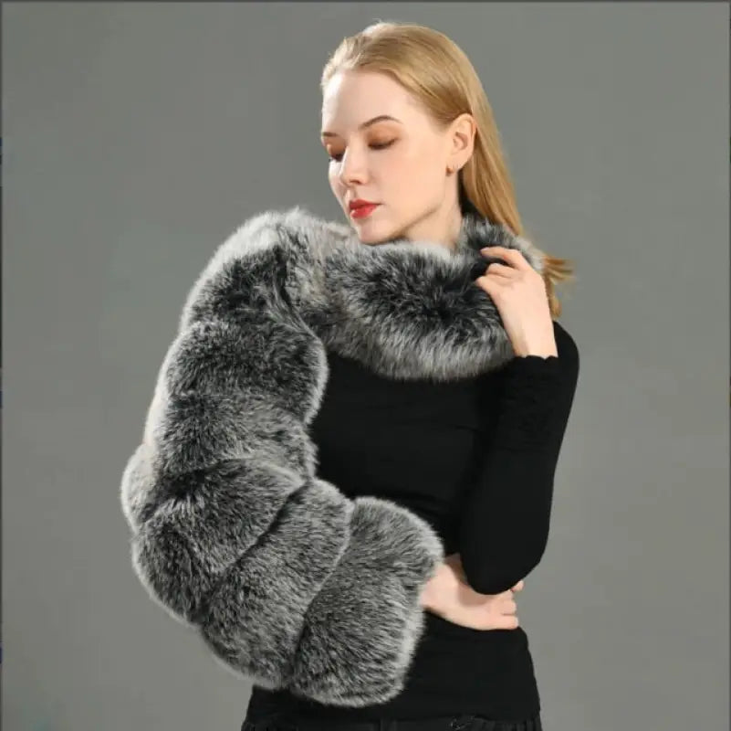 Luxury Single Sleeve Fur Coat - Gray / One Size