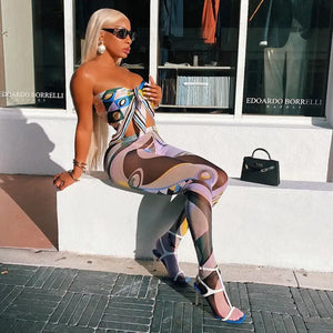 Mesh Breathable Slim-Fit Fashion Printed Two-Piece Set