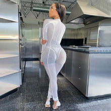 Load image into Gallery viewer, Mesh Perspective See Though Overall Zipper Jumpsuit
