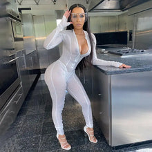 Load image into Gallery viewer, Mesh Perspective See Though Overall Zipper Jumpsuit