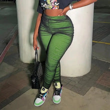 Load image into Gallery viewer, Mesh Skinny Stacked High Waist Trousers - L / Green