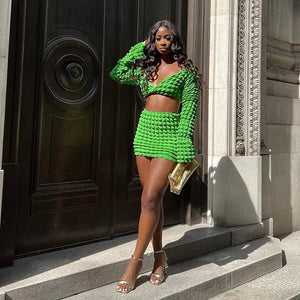 Midriff Crop Top Plaid T-Shirt & Piece Set