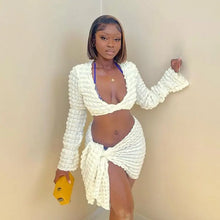 Load image into Gallery viewer, Midriff Crop Top Plaid T-Shirt &amp; Piece Set - L / Beige
