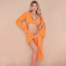 Load image into Gallery viewer, Midriff Crop Top Plaid T-Shirt &amp; Piece Set - S / Orange