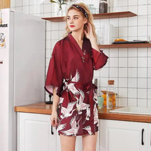 Load image into Gallery viewer, Mini Kimono Pajama Sleepwear - Burgundy-Short Robe / XL
