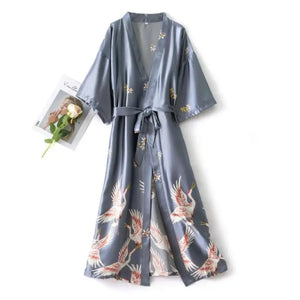 Mini Kimono Pajama Sleepwear - Gray-Long Robe / XXL