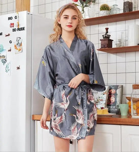 Mini Kimono Pajama Sleepwear - Gray-Short Robe / XL
