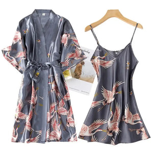 Mini Kimono Pajama Sleepwear - Gray - Short Set / XL