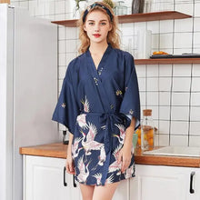 Load image into Gallery viewer, Mini Kimono Pajama Sleepwear - Navy Blue-Short Robe / M