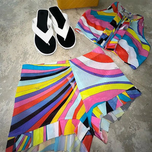 Multi-Color Mesh Shorts and Crop Top Set
