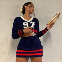 Load image into Gallery viewer, Number Print Long Sleeve U Neck Crop Top &amp; Mini Dress Set