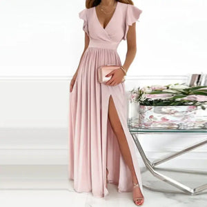 Ombre One Shoulder Cutout Slit Thigh Maxi Dress - 02 Pink