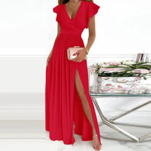 Load image into Gallery viewer, Ombre One Shoulder Cutout Slit Thigh Maxi Dress - 03 Red / L