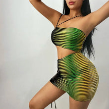 Load image into Gallery viewer, One-Shoulder Drawstring Cutout Printed Sheath Dress
