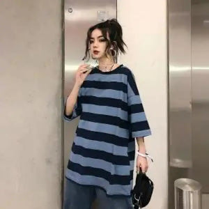 Oversize Striped O-Neck Japan Tee - 1 / S