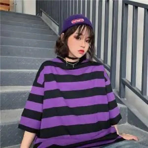 Oversize Striped O-Neck Japan Tee - 2 / S