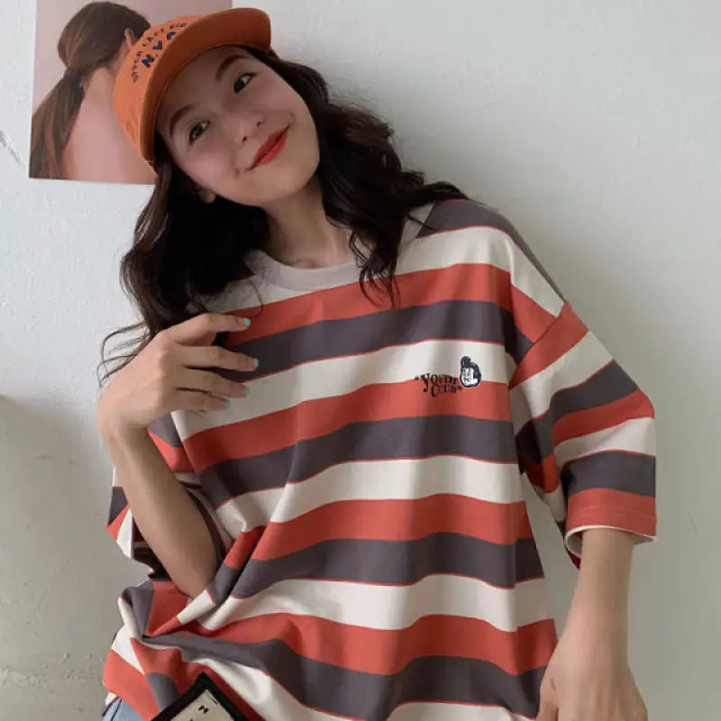 Oversize Striped O-Neck Japan Tee - 9 / S