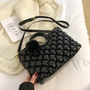 Padded Quilted Luxury PU Leather Crossbody Bag - black