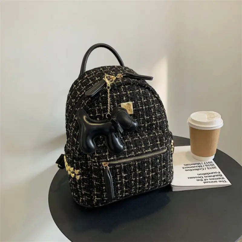 Paid Woolen cloth Crossbody Backback - Big Black