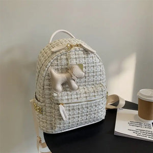 Paid Woolen cloth Crossbody Backback - Big White